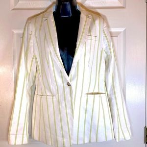 Banana Republic Long And Lean Stripe Neon Lime Linen Blend Blazer Size 2